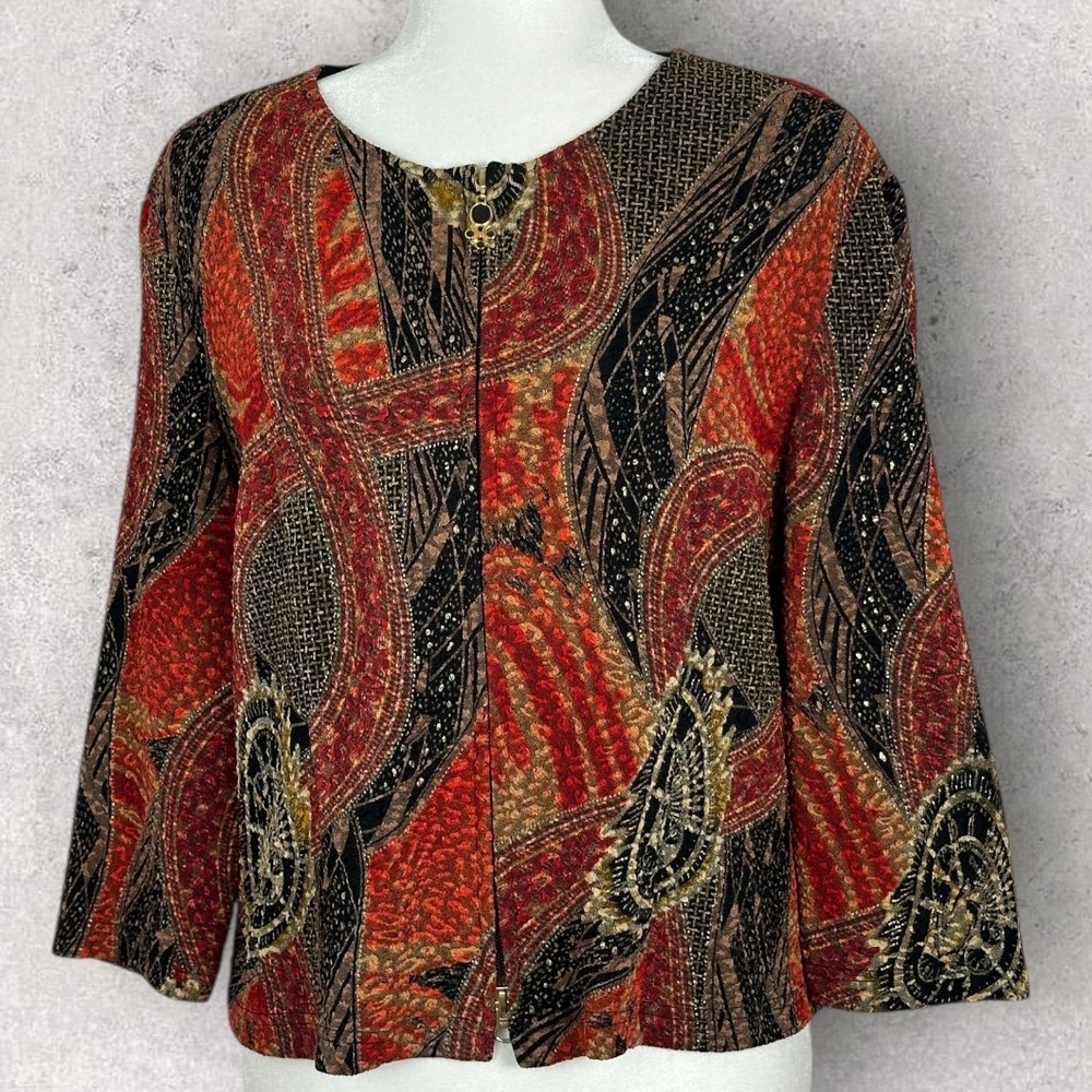 Vintage Joseph Ribkoff Brocade Jacket Womens Size 16 Canada Made Bohemian Open